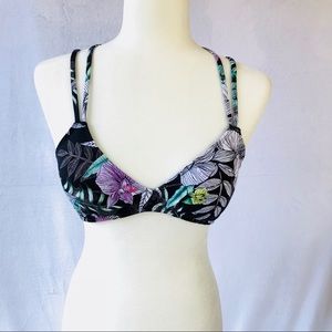 New Black and Floral Strapy Bikini Top